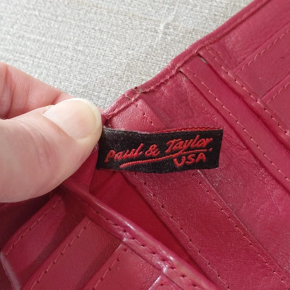 Vtg Paul & Harris Red Leather Bifold Organizer Wallet Travel Made in India
